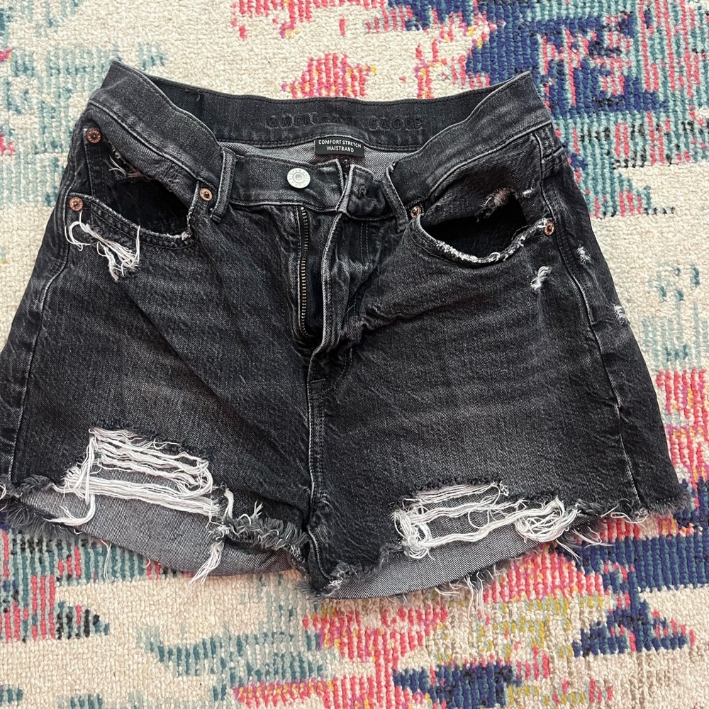 Distressed Black Denim American Eagle Shorts